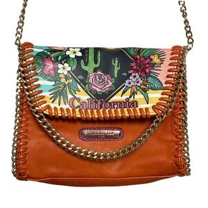 Nicole Lee California Sunset‎ Satchel Crossbody Bag Floral Cactus Print Orange